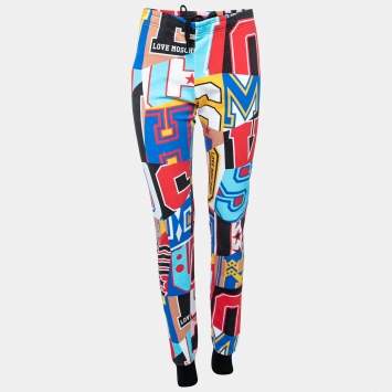 Pre Owned Love Moschino Multicolor Printed Cotton Drawstring Track Pants M