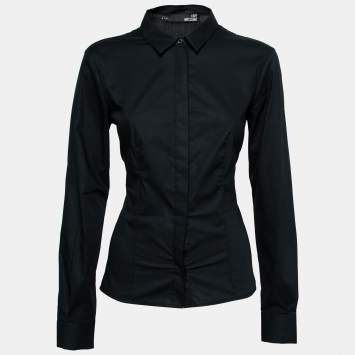 Pre Owned Love Moschino Black Cotton Laced-up Detail Button Front Shirt M