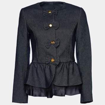 Pre Owned Love Moschino Navy Blue Denim Bow Detail Button Front Jacket S