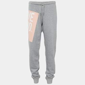 Pre Owned Love Moschino Grey Knit Logo Print Track Pants L