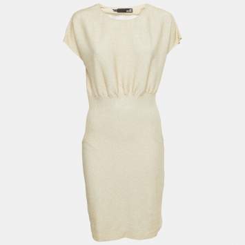 Pre Owned Love Moschino Metallic Gold Knit Sheath Dress M