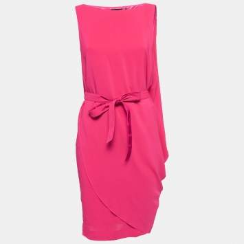 Pre Owned Love Moschino Pink Crepe Tie Detail Asymmetric  Sleeveless Midi Dress S