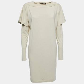 Pre Owned Love Moschino Cream Lurex Knit Sleeve Detail Short Dress M