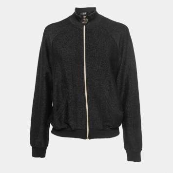 Pre Owned Love Moschino Black Lurex Knit Zip Front Jacket M