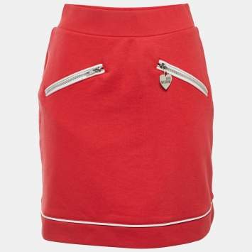 Pre Owned Love Moschino Red Knit Zip Detailed Mini Skirt S