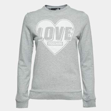 Pre Owned Love Moschino Love Logo Print Cotton Crew Neck Sweatshirt S