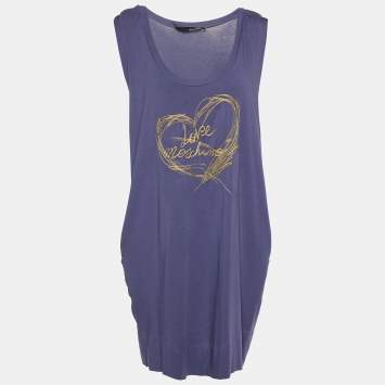 Pre Owned Love Moschino Purple Logo Embroidered Cotton Knit Sleeveless Mini Dress M