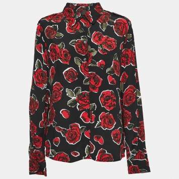 Pre Owned Love Moschino Black Floral Print Crepe Button Front Shirt Blouse L