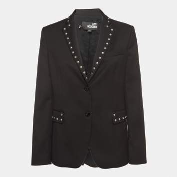 Pre Owned Love Moschino Black Knit Studded Blazer S