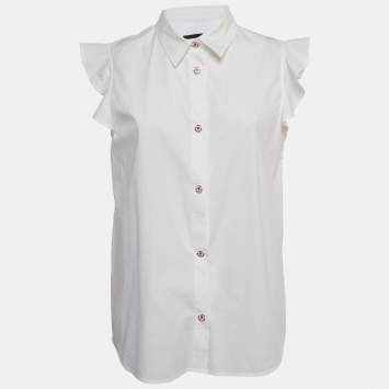 Pre Owned Love Moschino White Cotton Buttoned Sleeveless Shirt Blouse L