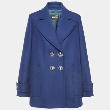 Pre Owned Love Moschino Blue Wool Blend Double Breasted Coat M