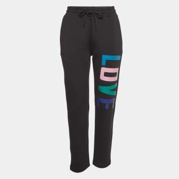 Pre Owned Love Moschino Black Love Print Knit Drawstring  Jog Pants M