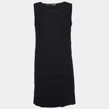 Pre Owned Love Moschino Black Crepe Pleated Sleeveless Dress M
