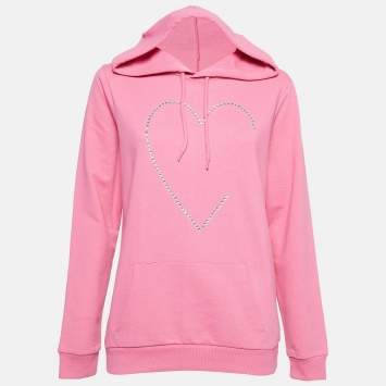 Pre Owned Love Moschino Pink Crystal Embellished Cotton Hoodie S