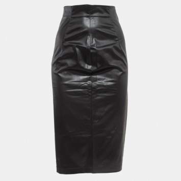 Pre Owned Love Moschino Black High Waist Faux Leather Pencil Skirt S