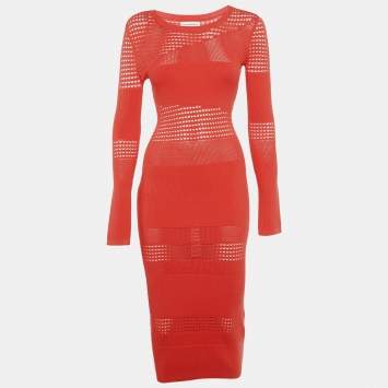 Pre Owned Lovers & Friends Orange Patterned Rib Knit Tianna Maxi Dress XS