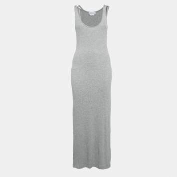 مملوكة مسبقًا Lovers and Friends Grey Rib Knit Cut-Out Detail Sleeveless Maxi Dress M 