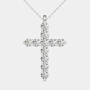 Pre Owned 14K Hypoallergenic White Gold Natural Diamond Cross Pendant Necklace (1/4 Ctw)