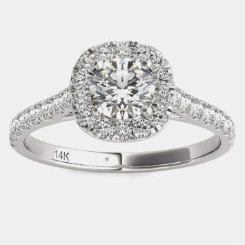 14K White Gold Natural Diamond Halo Engagement Ring (1.00 Ctw) US 7