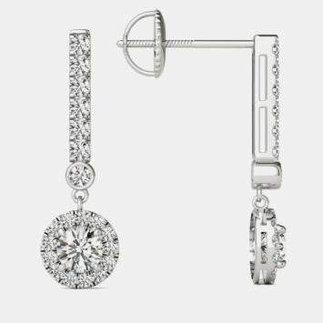 14K Gold Natural Diamond Dangle Halo Screw Back Earrings (3/4 Ctw)
