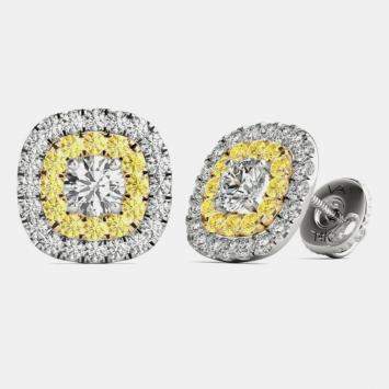 Pre Owned 14K Gold Natural Diamond Double Halo Screw Back Earrings (1.00 Ctw)