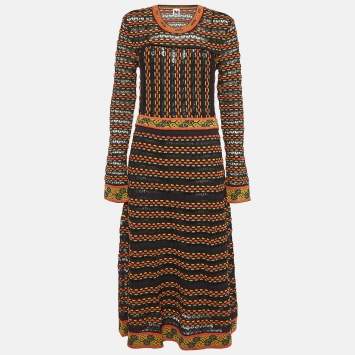 Pre Owned M Missoni Multicolor Patterned Knit Long Sleeve Midi Dress L