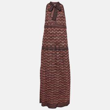 Pre Owned M Missoni Pink Patterned Lurex Knit Sleeveless Maxi Dress L