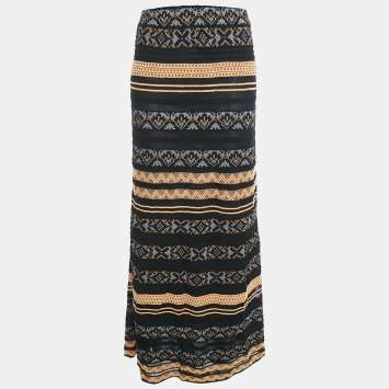 Pre Owned M Missoni Black Patterned Knit Maxi Skirt M