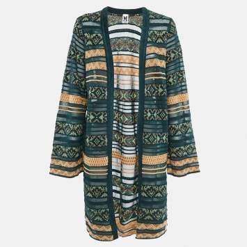 Pre Owned M Missoni Green/Multicolor Knit Long Cardigan S