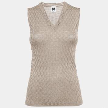Pre Owned M Missoni Dark Beige Patterned Wool Blend Knit Sleeveless Top S