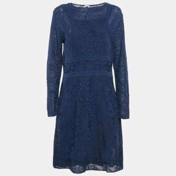 Pre Owned M Missoni Navy Blue Jacquard Knit Knee-Length Dress L