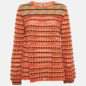 Pre Owned M Missoni Multicolor Patterned Knit Long Sleeve Top L