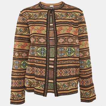 Pre Owned M Missoni Multicolor/Brown Wool Blend Full Sleeve Cardigan L