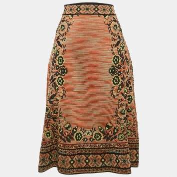 Pre Owned M Missoni Multicolor Patterned Knit Wool Blend Midi Skirt S