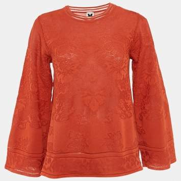 Pre Owned M Missoni Orange Patterned Cotton Blend Knit Full Sleeve Top S