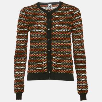 Pre Owned M Missoni Black/Orange Eyelet Patterned Knit Cardigan M