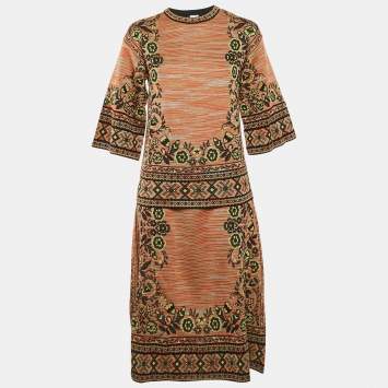 Pre Owned M Missoni Multicolor Wool Blend Patterned Knit Top and Midi Skirt Set M/S