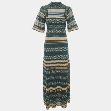 Pre Owned M Missoni Green Patterned Knit Maxi Dress S