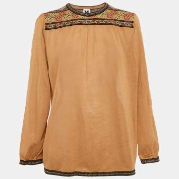 Pre Owned M Missoni Brown Intarsia Wool Knit Top M