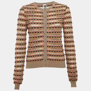 Pre Owned M Missoni Multicolor Patterned Knit Button Front Cardigan M