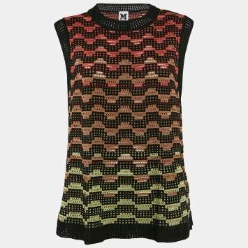 Pre Owned M Missoni Black/Green Patterned Knit Tank Top L