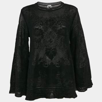 Pre Owned M Missoni Black Floral Knit Long Sleeve Top L