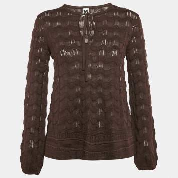 Pre Owned M Missoni Purple Patterned Knit Keyhole Neck Top S