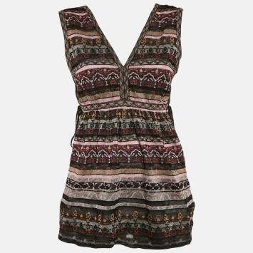 Pre Owned M Missoni Burgundy Lurex Knit Sleeveless Top M