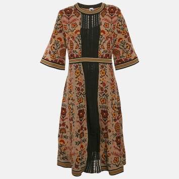 Pre Owned M Missoni Brown Floral Knit Midi Dress L