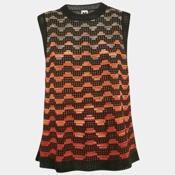 Pre Owned M Missoni Orange/Black Knit Sleeveless Top L