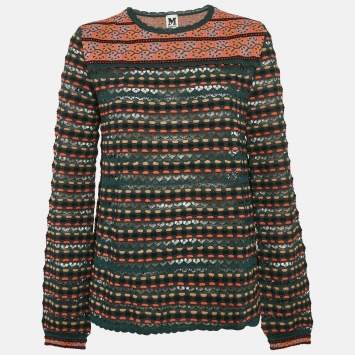 Pre Owned M Missoni Teal Blue Pointelle Knit Long Sleeve Knit Top S