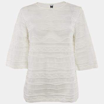 Pre Owned M Missoni White Patterned Knit Round Neck Sweater Top M