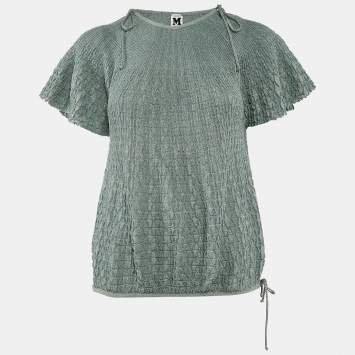 Pre Owned M Missoni Green Patterned Lurex Knit Sweater Top L