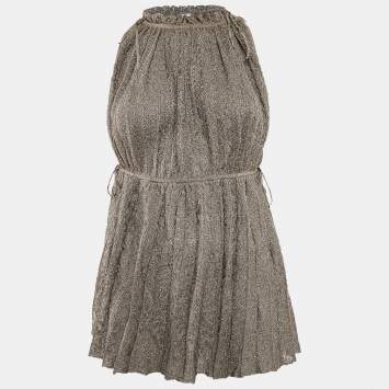 Pre Owned M Missoni Green Lurex Knit Pleat Detail Sleeveless Top L